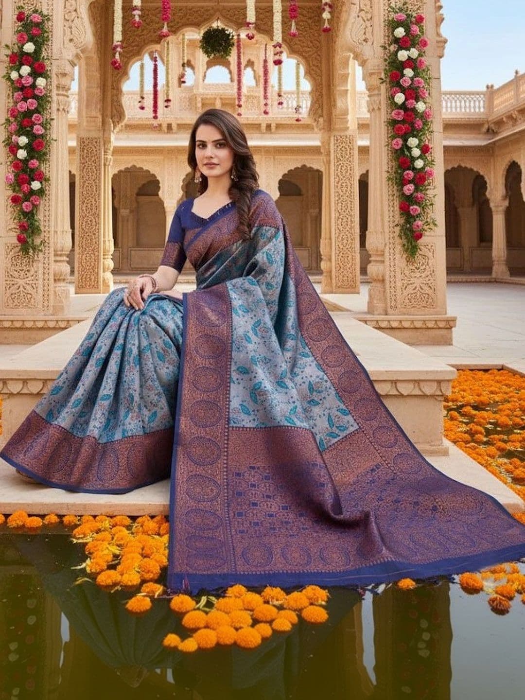 kantuba Floral Zardozi Art Silk Banarasi Saree - view 1