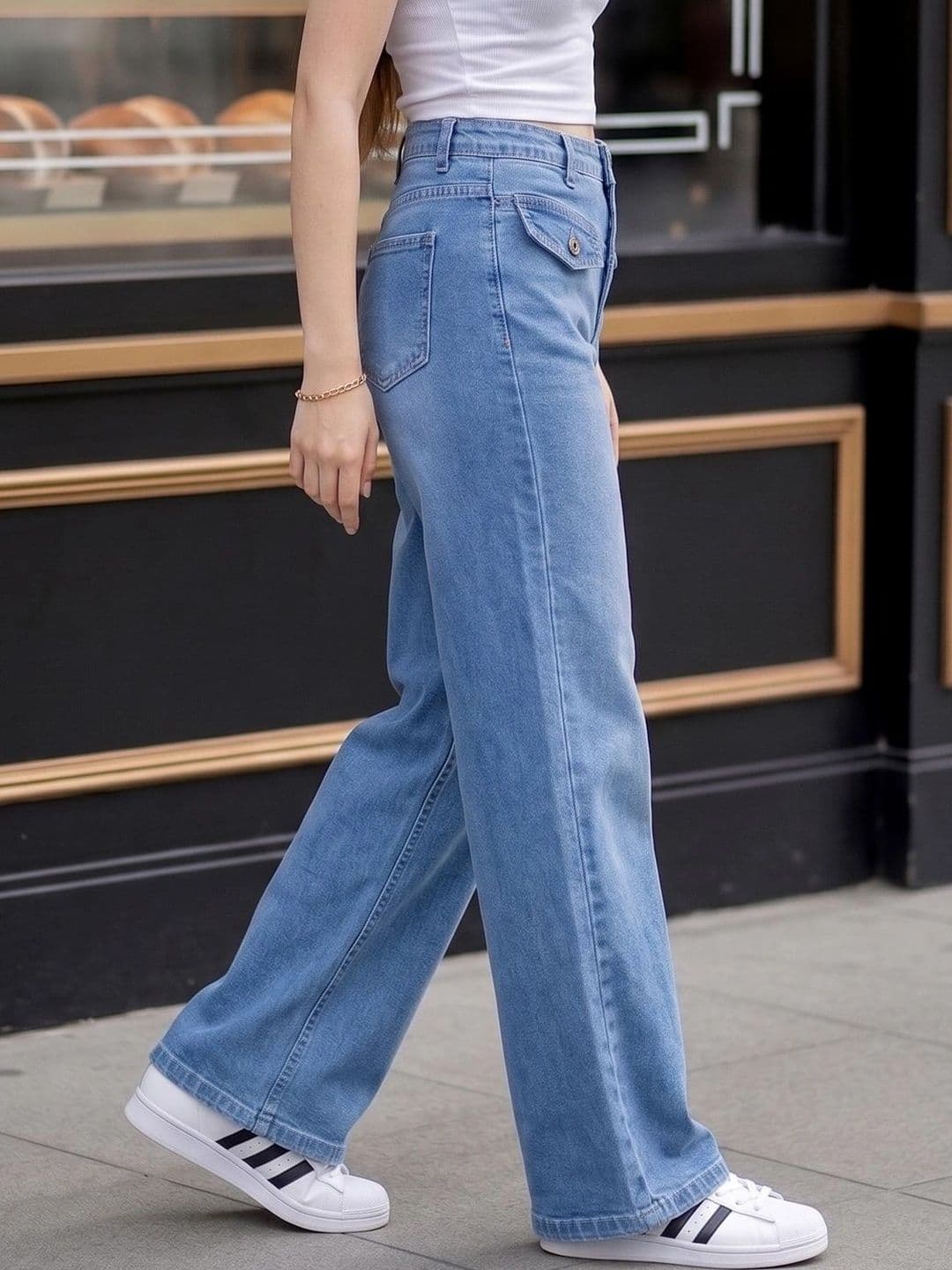 Style Quotient Women Classic Wide Leg High-Rise Light Fade Stretchable Jeans thumbnail 5