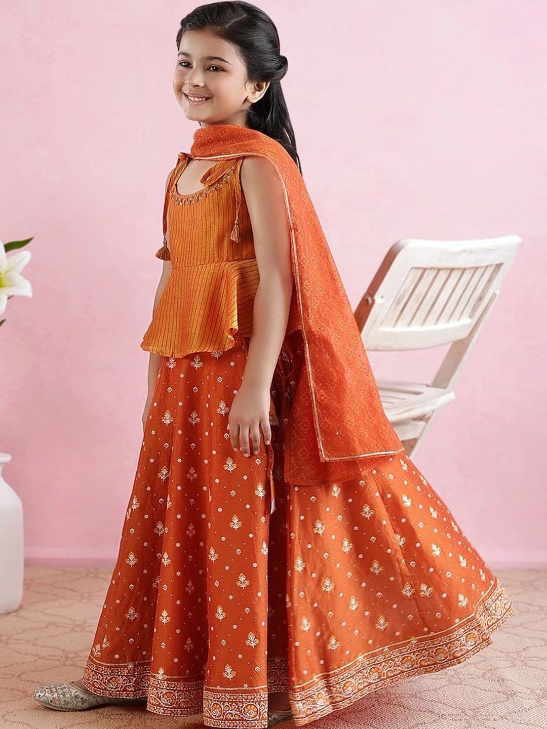 Fabindia Girls Printed Block Print Ready to Wear Lehenga & Blouse With Dupatta thumbnail 7