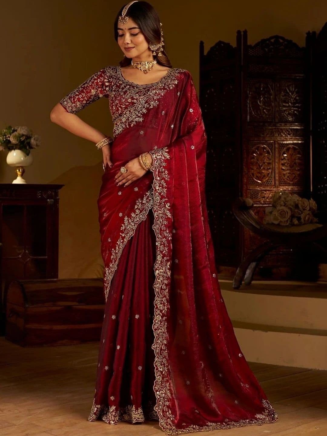 kantuba Embroidered Art Silk Heavy Work Saree thumbnail 2
