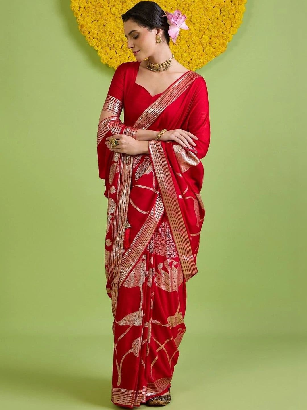 Saree mall Woven Design Silk Blend Designer Banarasi Sarees thumbnail 6