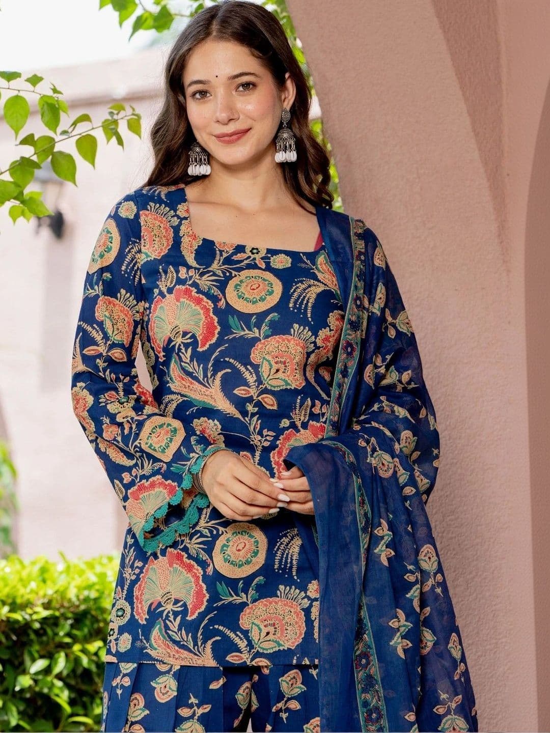 KALINI Women Floral Printed Regular Pure Cotton Kurta with Patiala & With Dupatta - view 1