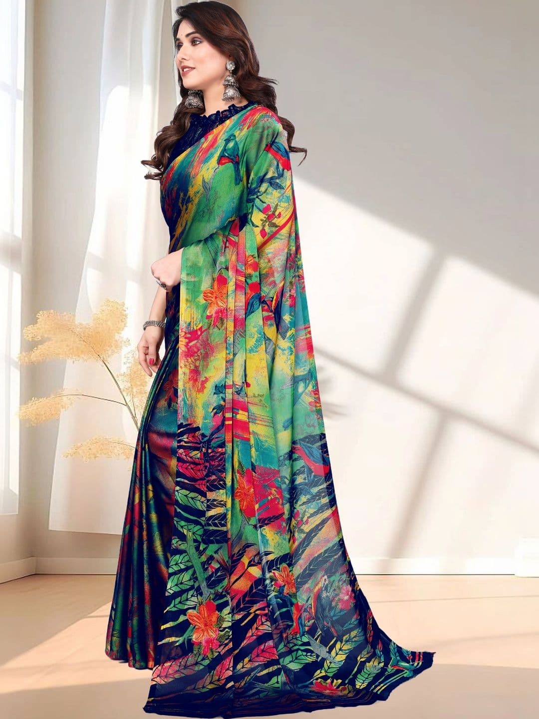 Owee Floral Pure Chiffon Designer Saree thumbnail 2
