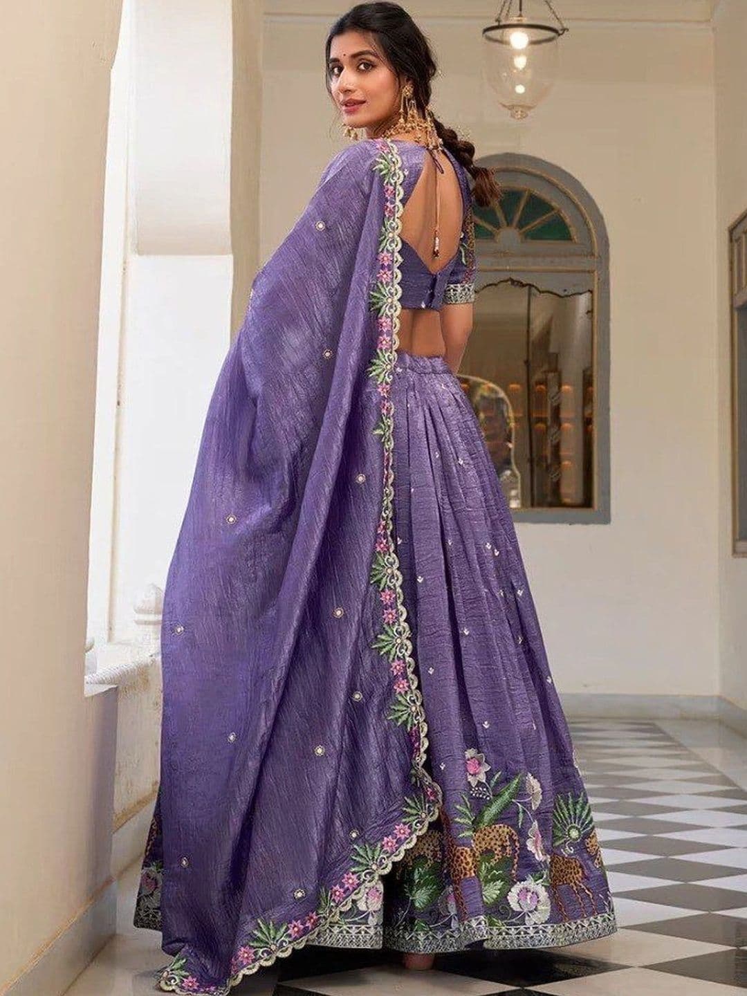 BLUSH STREET Embroidered Thread Work Semi-Stitched Lehenga & Blouse With Dupatta thumbnail 2