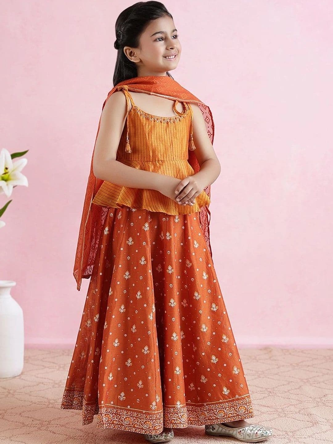 Fabindia Girls Printed Block Print Ready to Wear Lehenga & Blouse With Dupatta thumbnail 5