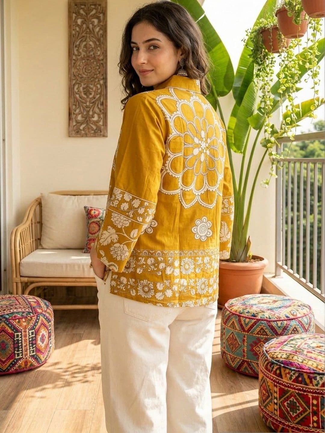 Anouk Floral Embroidered Shirt Collar Thread Work Pure Cotton Blend Thread Work Kurti thumbnail 2