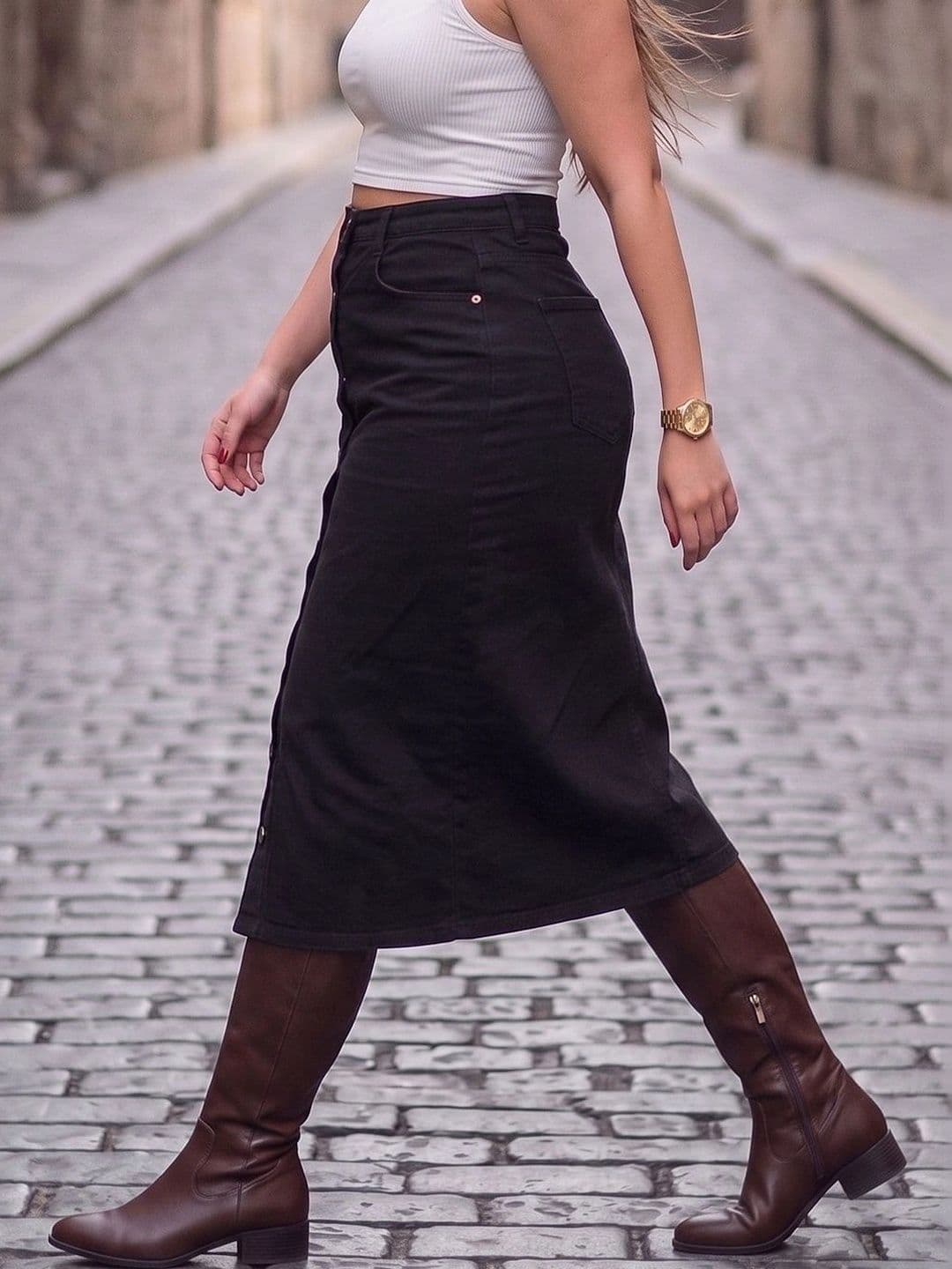Style Quotient Plus Women Cotton Blend Front Slit Midi Straight Skirt thumbnail 3