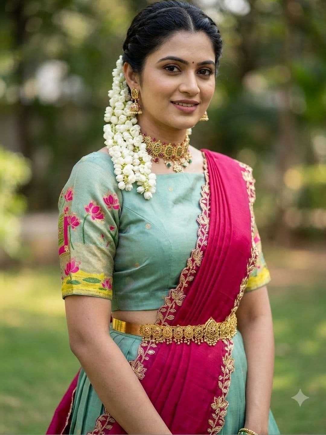 Pink Bindi Printed Semi-Stitched Lehenga & Unstitched Blouse With Dupatta thumbnail 2