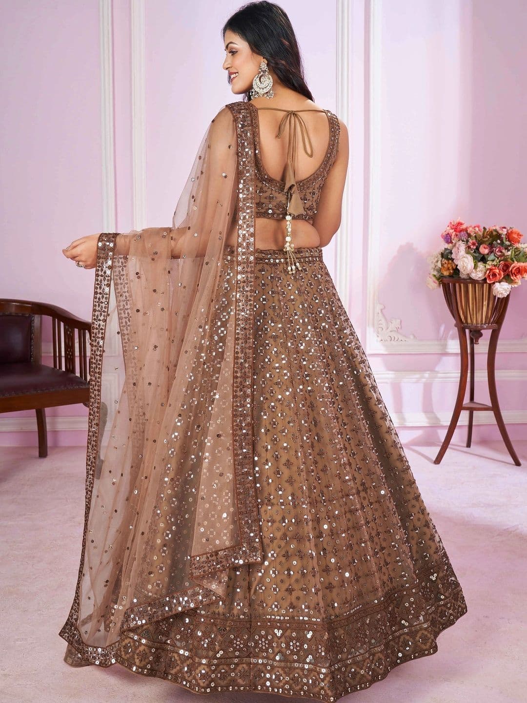 Zeel Clothing Embellished Sequinned Semi-Stitched Lehenga & Unstitched Blouse With Dupatta thumbnail 3