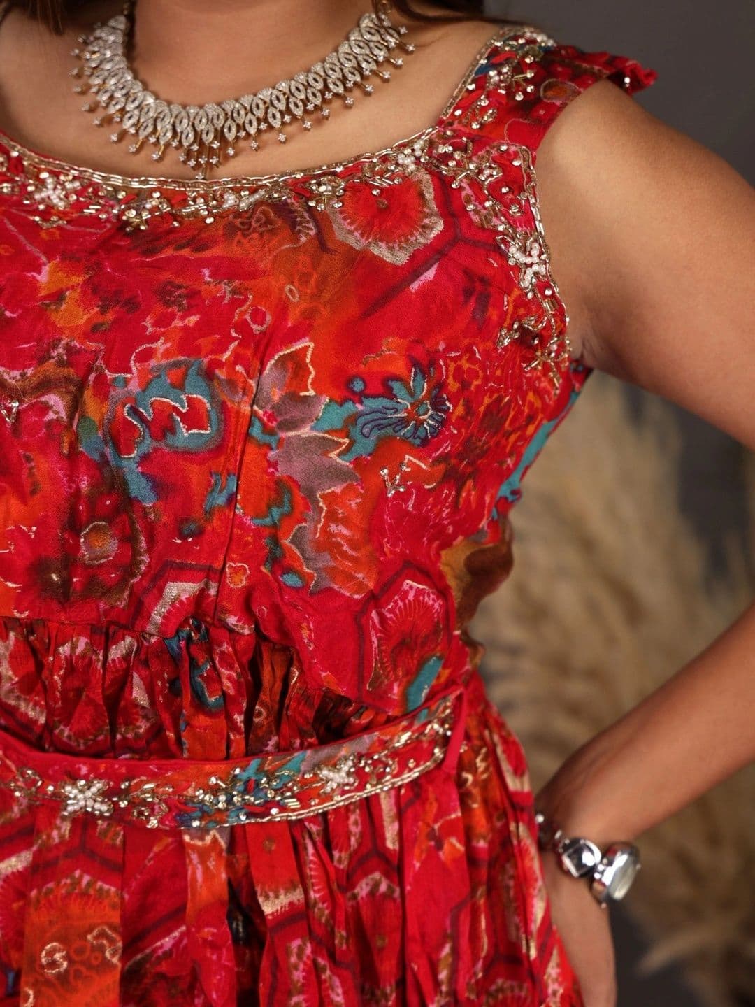 JASON XTREME Women Floral Printed Tiered Sequinned Kurti with Palazzos & With Dupatta thumbnail 5