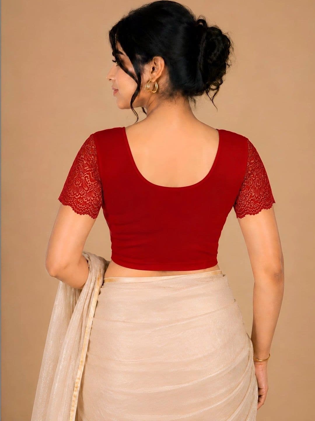 Abhi Women U Neck Solid Cotton Lycra Stretchable Half Sleeve Readymade Saree Blouse thumbnail 6
