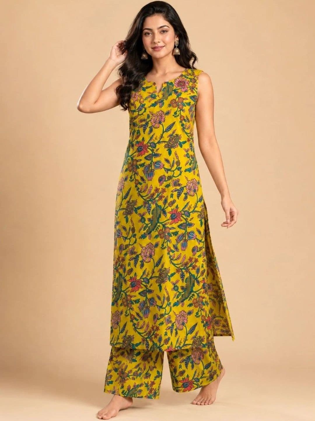 SAVYO Women Floral Printed Regular Pure Cotton Kurta with Palazzos thumbnail 7