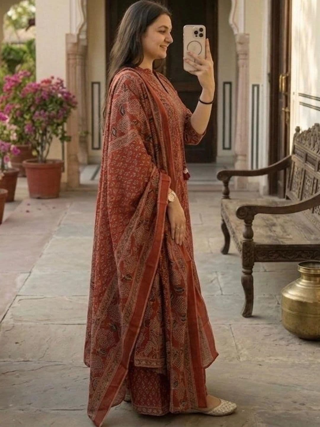 MILAAV Women Ethnic Motifs Printed Regular Pure Cotton Kurta with Palazzos & With Dupatta thumbnail 5