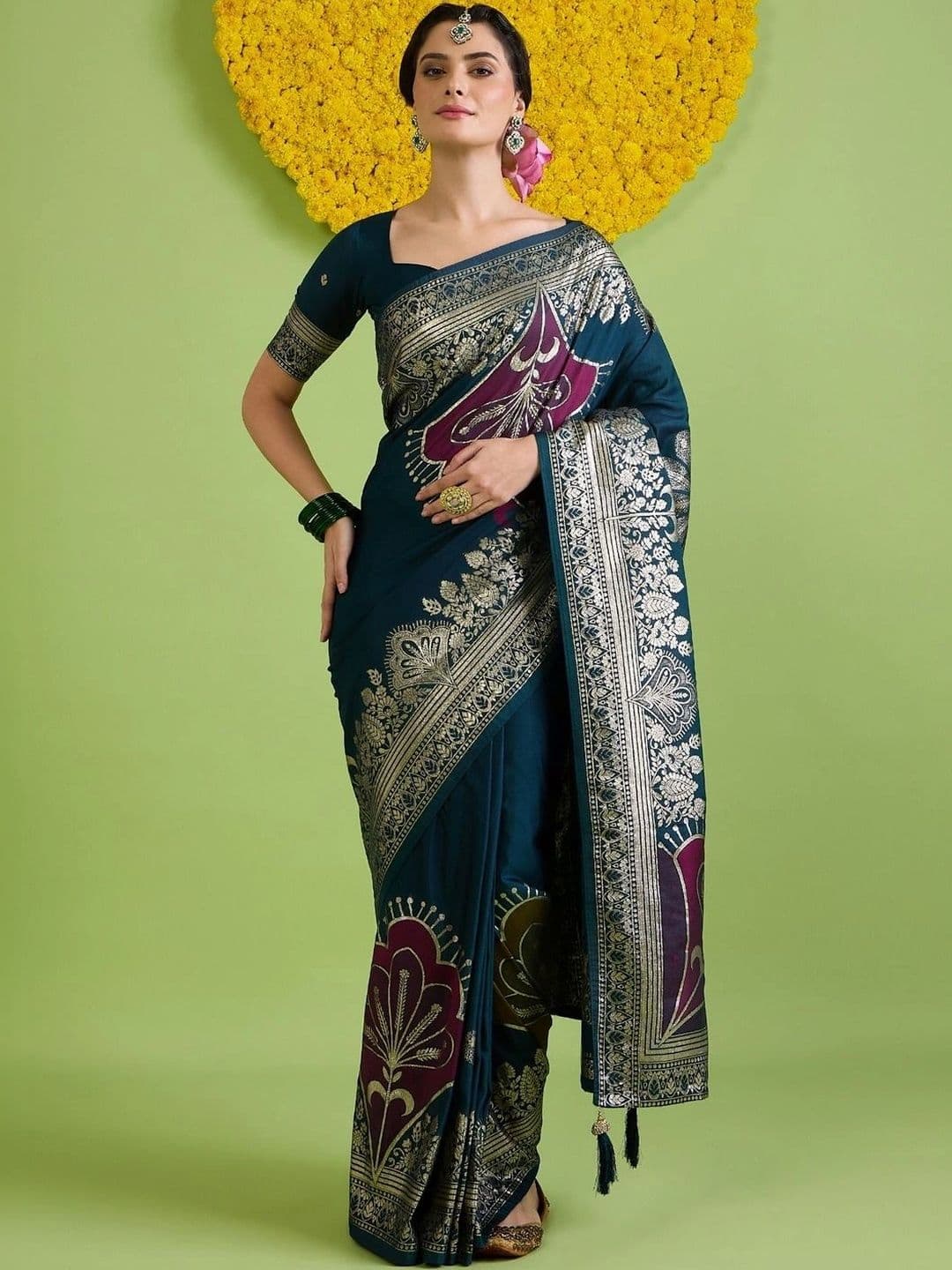Saree mall Woven Design Zari Silk Blend Designer Banarasi Sarees - view 1