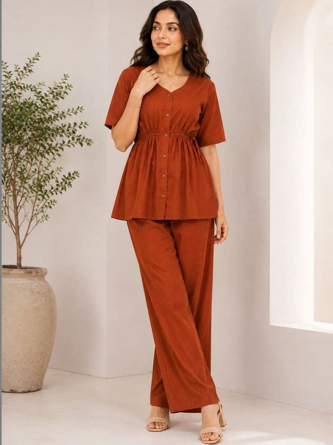 RAJGRANTH Women Empire Linen Top with Palazzos - view 1