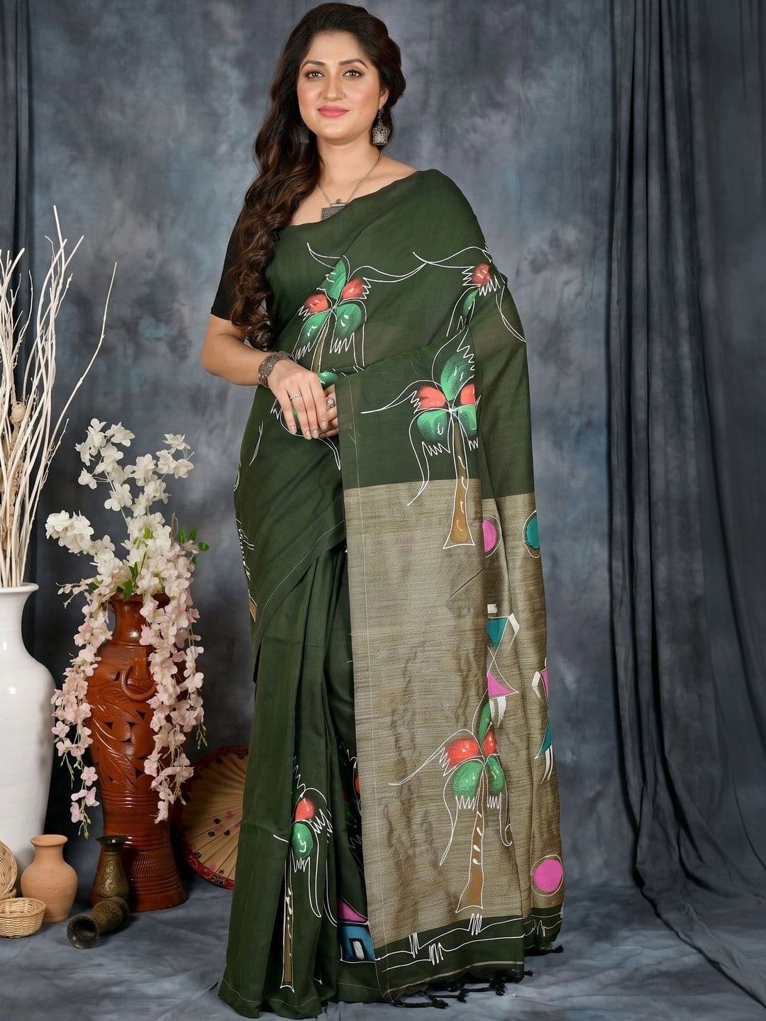 GitAsit Warli Sequinned Pure Cotton Handloom Taant Saree - view 1