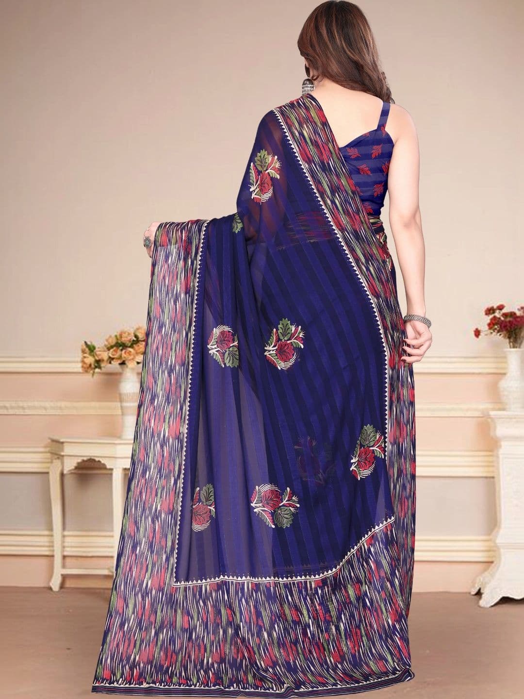 Owee Embroidered Pure Chiffon Designer Saree thumbnail 3