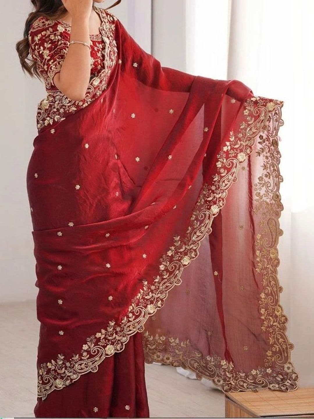 kantuba Ethnic Motifs Embroidered Art Silk Heavy Work Saree thumbnail 2