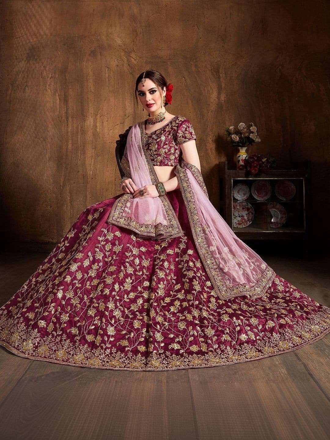 Zeel Clothing Embroidered Sequinned Semi-Stitched Lehenga & Unstitched Blouse With Dupatta thumbnail 2