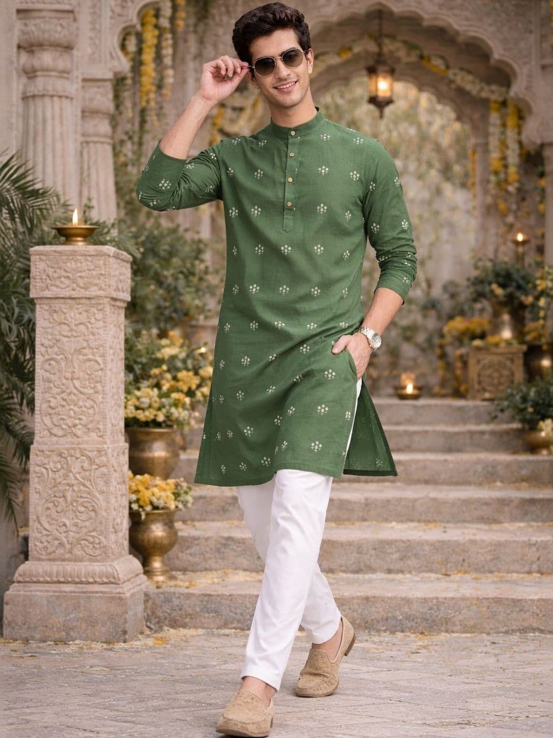 Anouk Men Floral Embroidered Indie Prints Kurta thumbnail 4