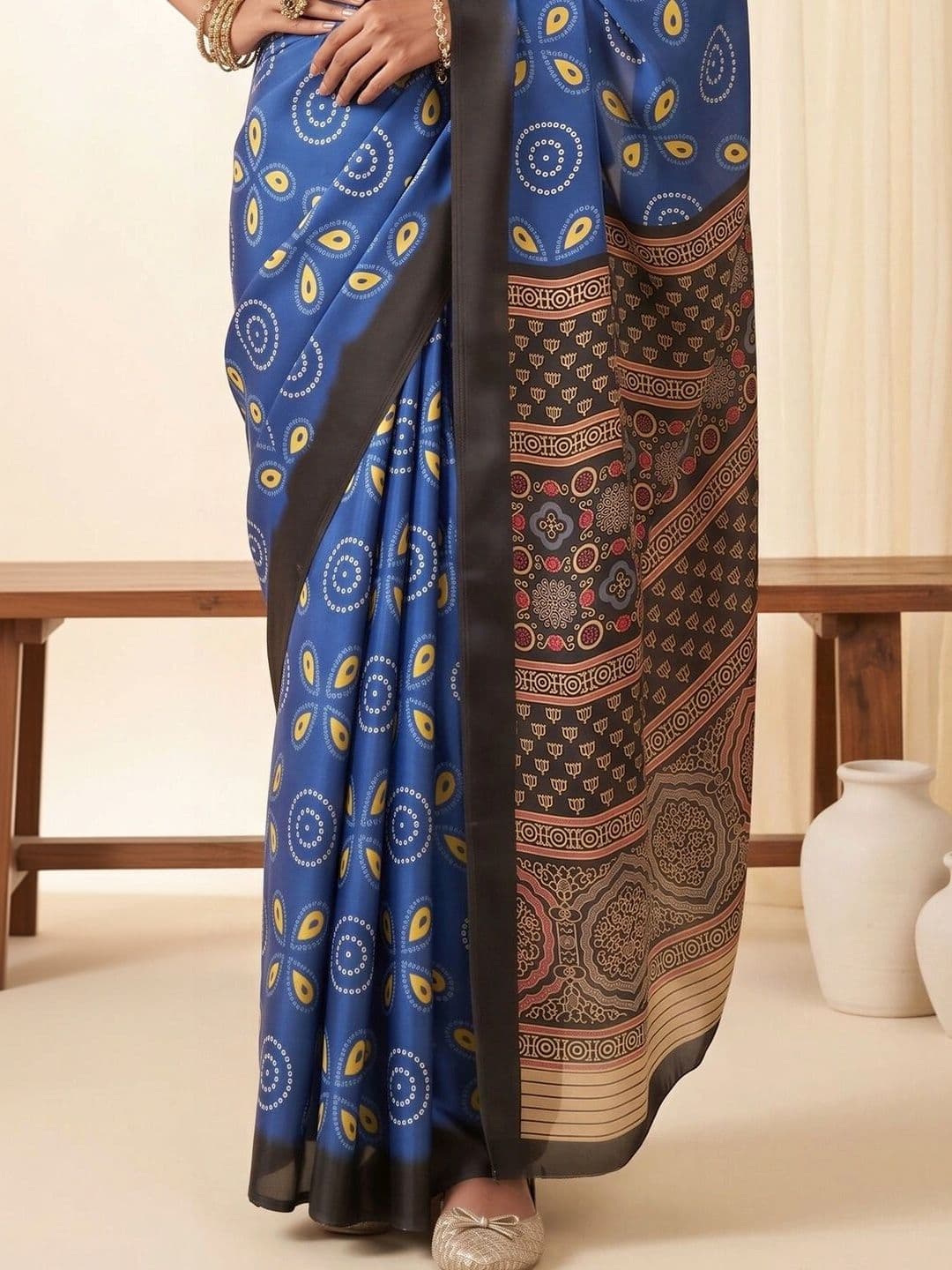Saree mall women Bagh Satin Designer Block Print Sarees thumbnail 3