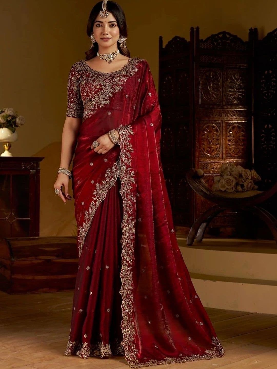 kantuba Embroidered Art Silk Heavy Work Saree thumbnail 5