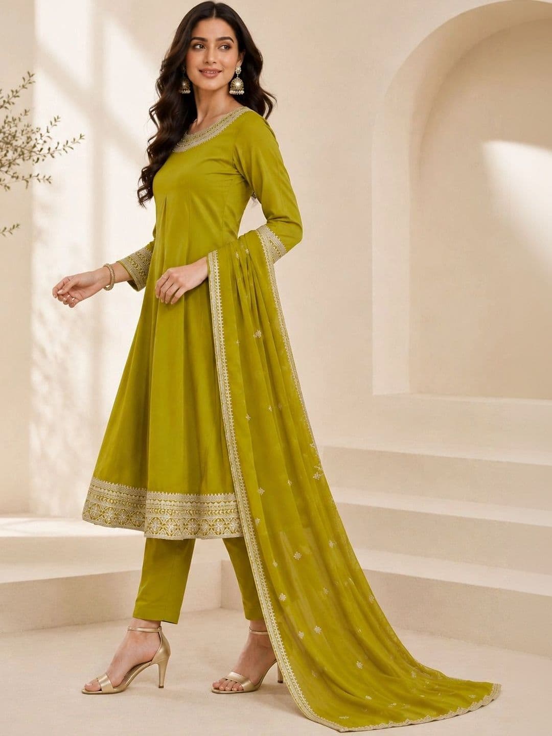 Mitera Women Ethnic Motifs Embroidered Regular Thread Work Kurta with Trousers & With Dupatta thumbnail 7