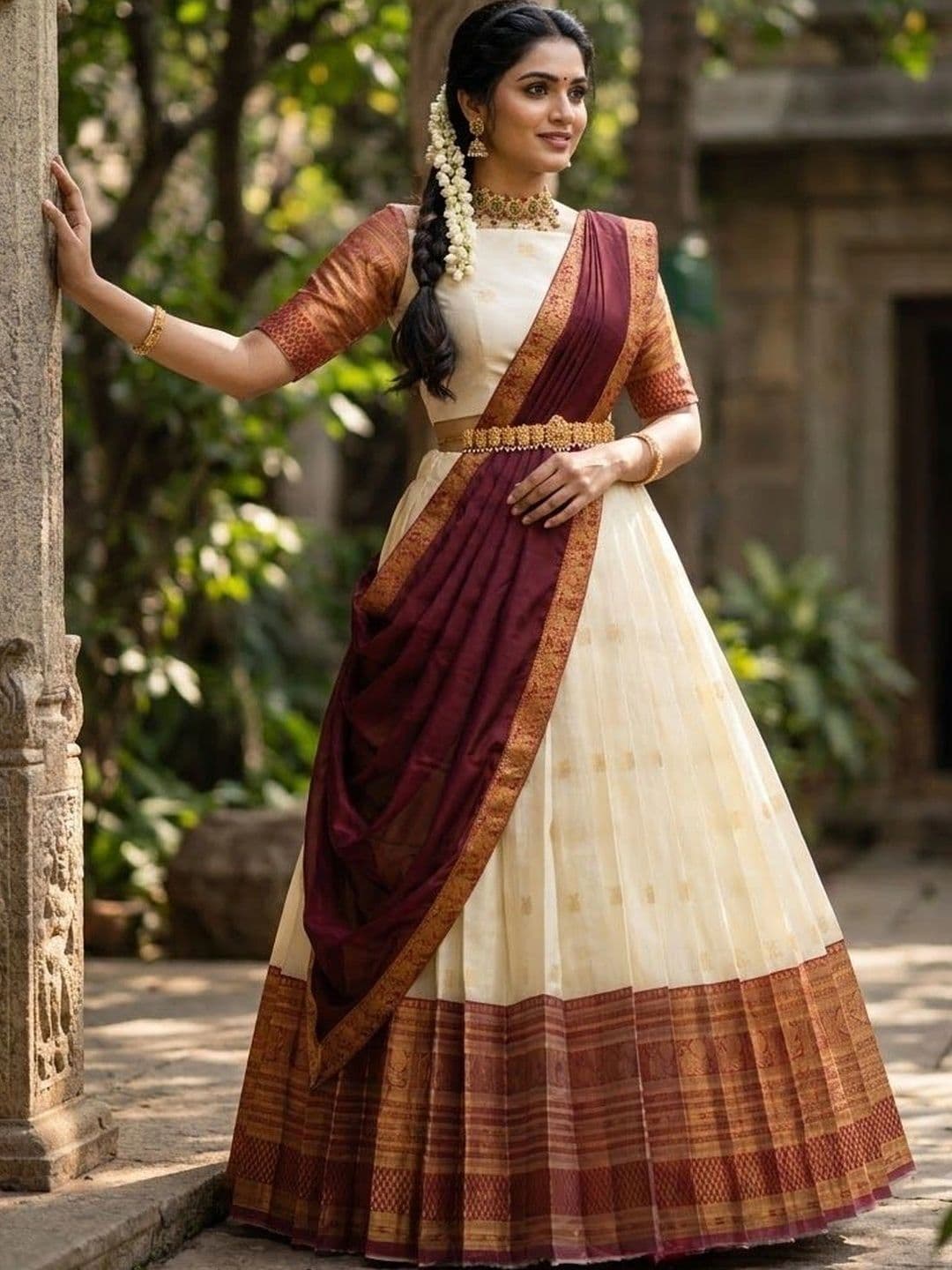 Pink Bindi Semi-Stitched Lehenga & Unstitched Blouse With Dupatta thumbnail 3