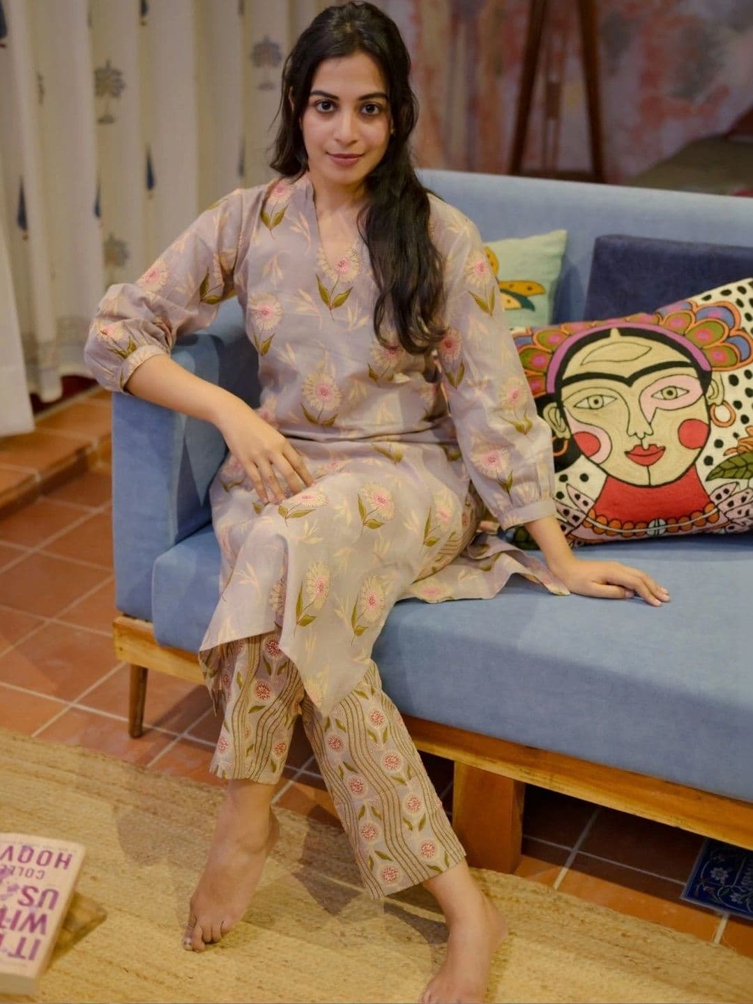 Vastara the Label Women Floral Printed Regular Pure Cotton Kurta with Trousers thumbnail 6