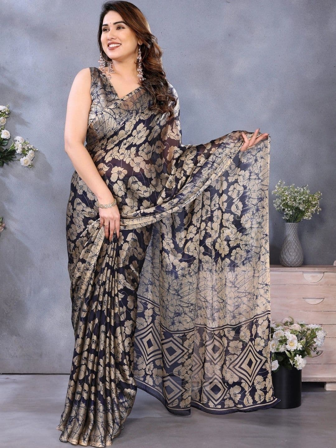 Owee Floral Pure Chiffon Designer Saree - view 1