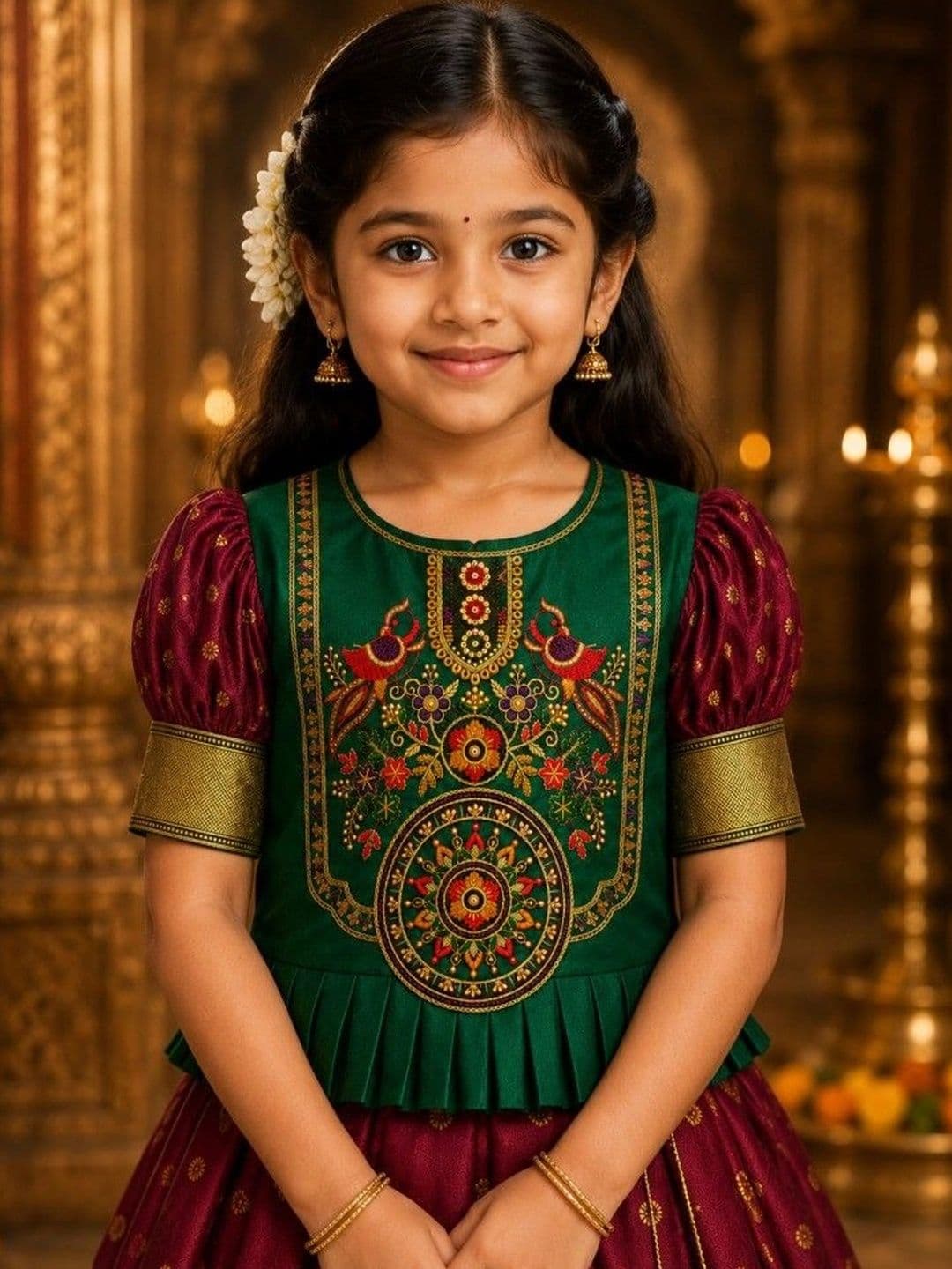amzira Girls Embroidered Thread Work Ready to Wear Lehenga & thumbnail 3