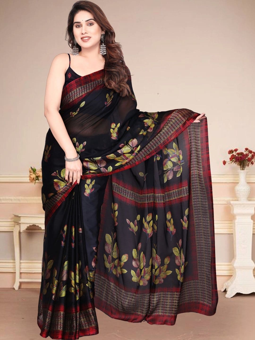Owee Floral Pure Chiffon Designer Saree - view 1