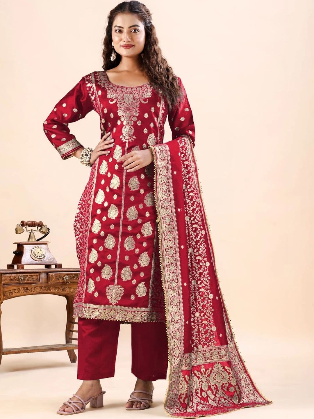 kantuba Art Silk Unstitched Dress Material - view 1