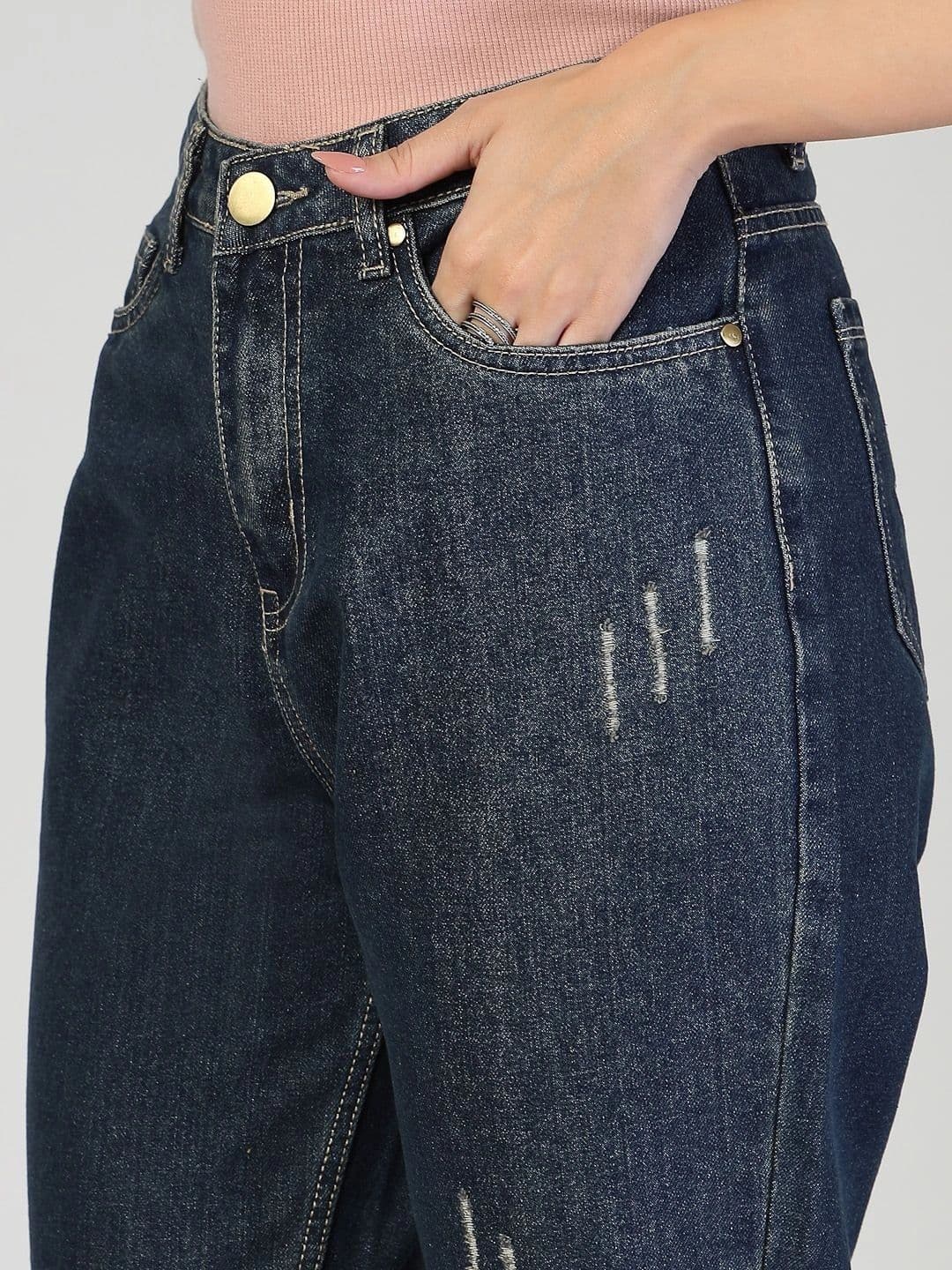Style Quotient Women Classic Relaxed Fit High-Rise Low Distress Light Fade Jeans thumbnail 5