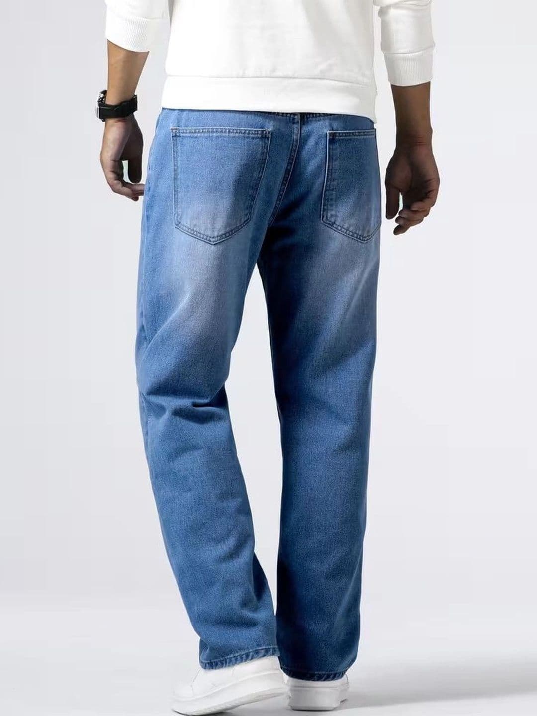 PINKLIT Men Straight Fit Mid-Rise Low Distress Light Fade Jeans thumbnail 4