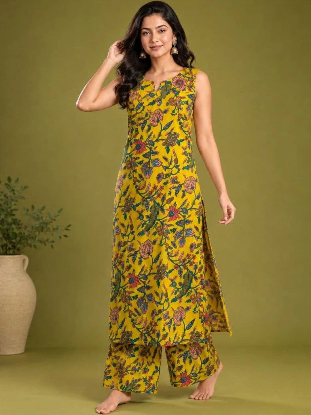 SAVYO Women Floral Printed Regular Pure Cotton Kurta with Palazzos thumbnail 6