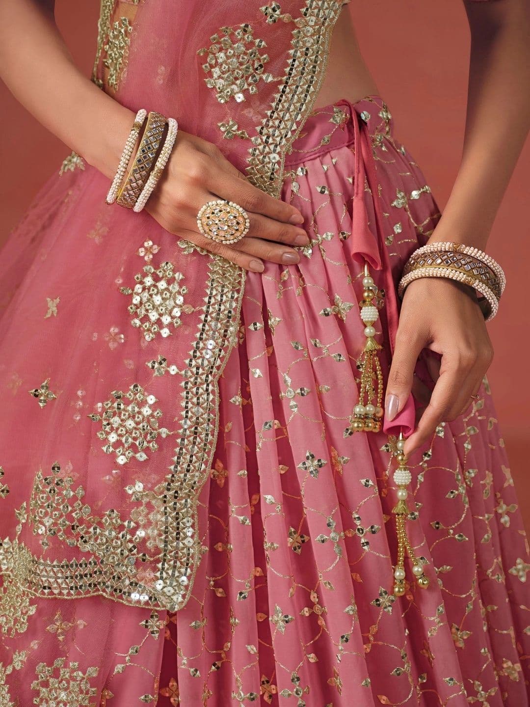 Zeel Clothing Embellished Mirror Work Semi-Stitched Lehenga & Unstitched Blouse With Dupatta thumbnail 4