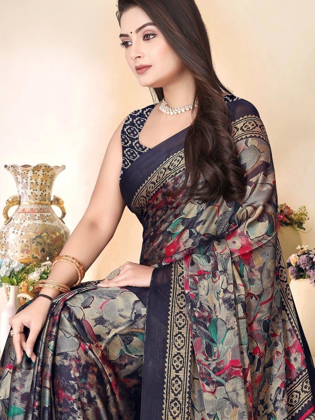 Owee Floral Pure Chiffon Designer Saree thumbnail 5