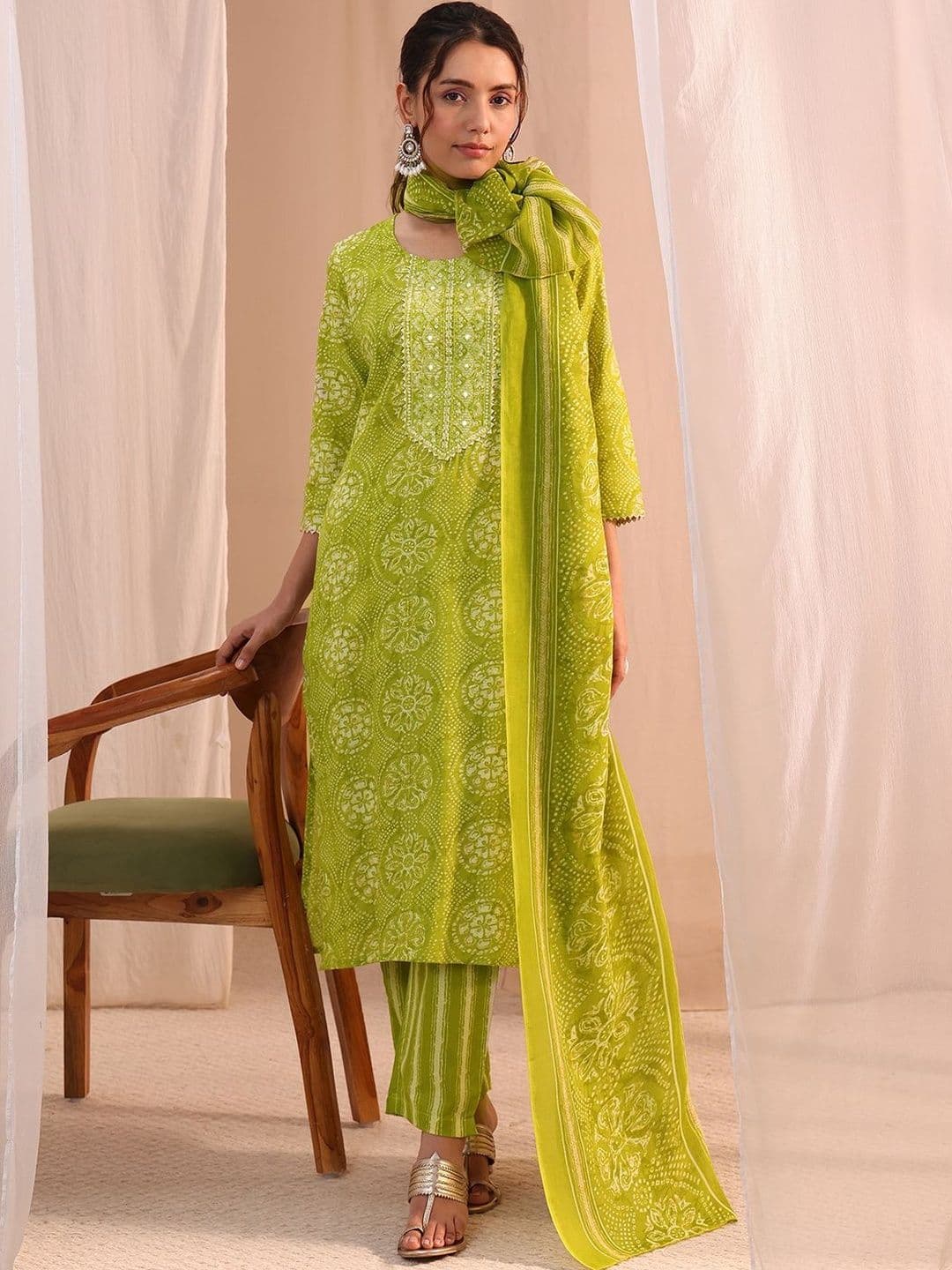 Gerua By Libas Women Ethnic Motifs Printed Regular Mirror Work Kurta with Trousers & With Dupatta - view 1