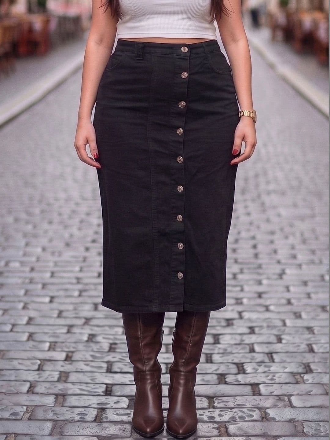 Style Quotient Plus Women Cotton Blend Front Slit Midi Straight Skirt - view 1