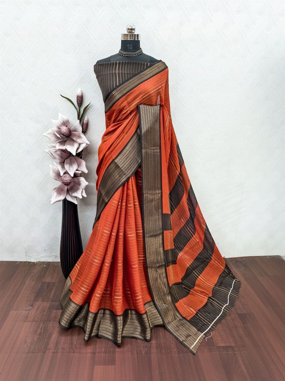 Owee Striped Zari Silk Blend Designer Saree thumbnail 3