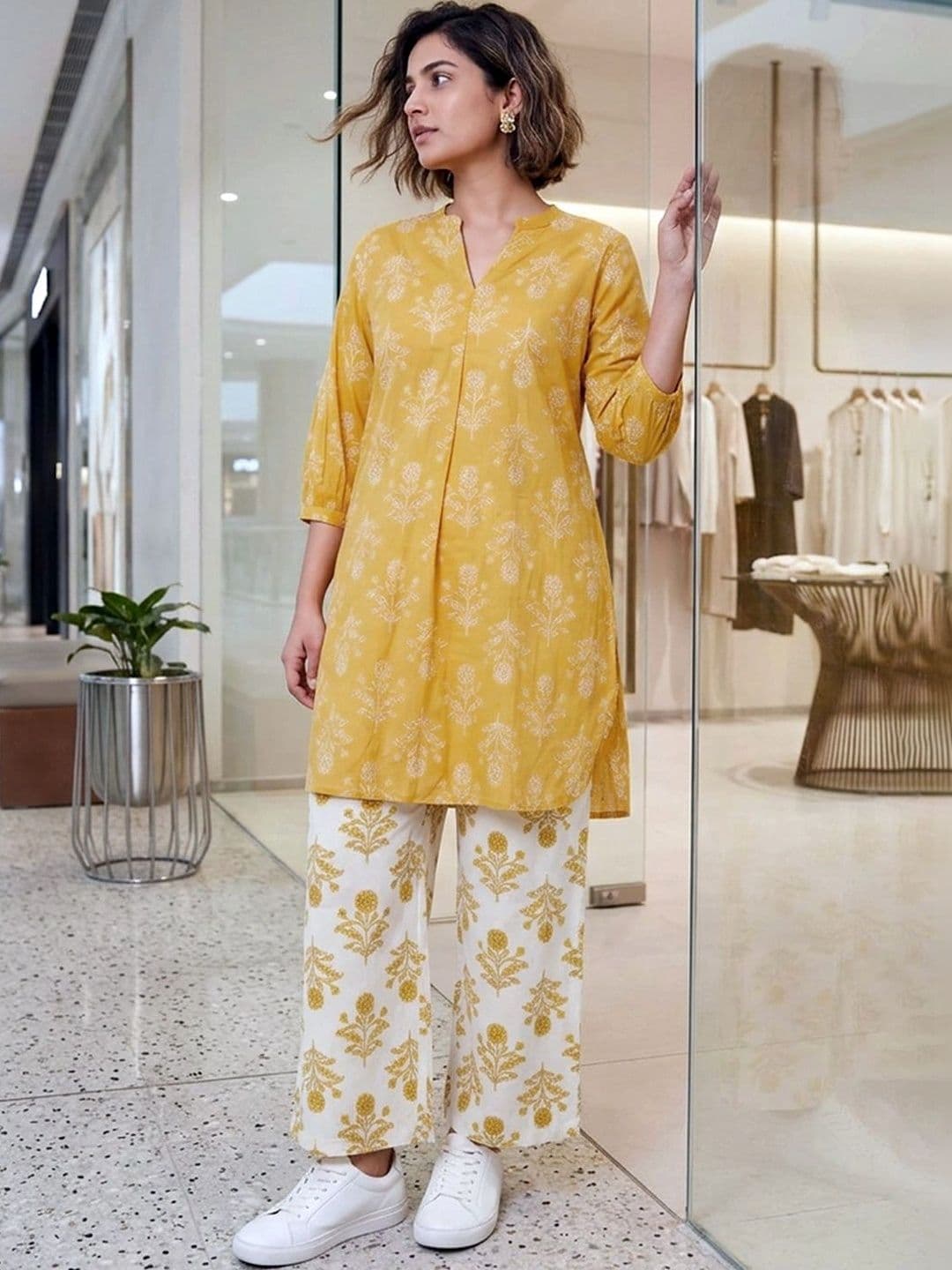 Melange by Lifestyle Women Ethnic Motifs Printed Regular Pure Cotton Kurti with Palazzos - view 1