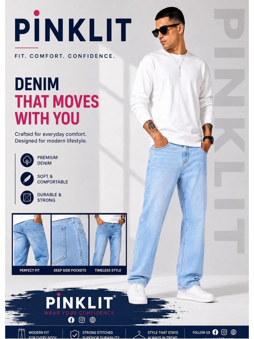 PINKLIT Men Straight Fit Mid-Rise Jeans thumbnail 4