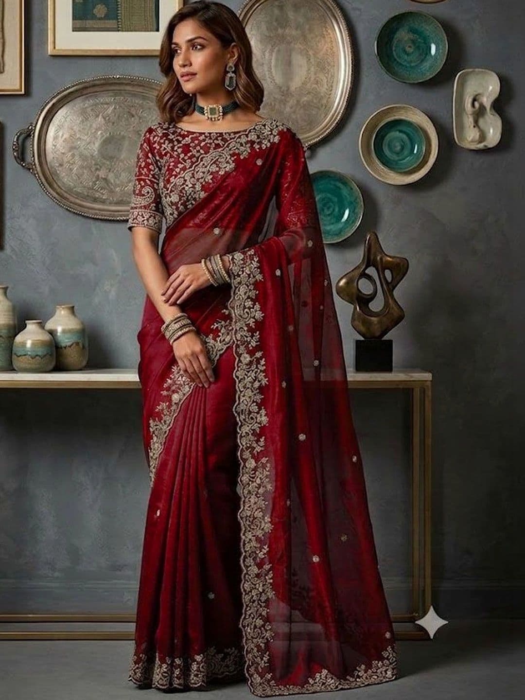 kantuba Floral Embroidered Art Silk Heavy Work Saree - view 1