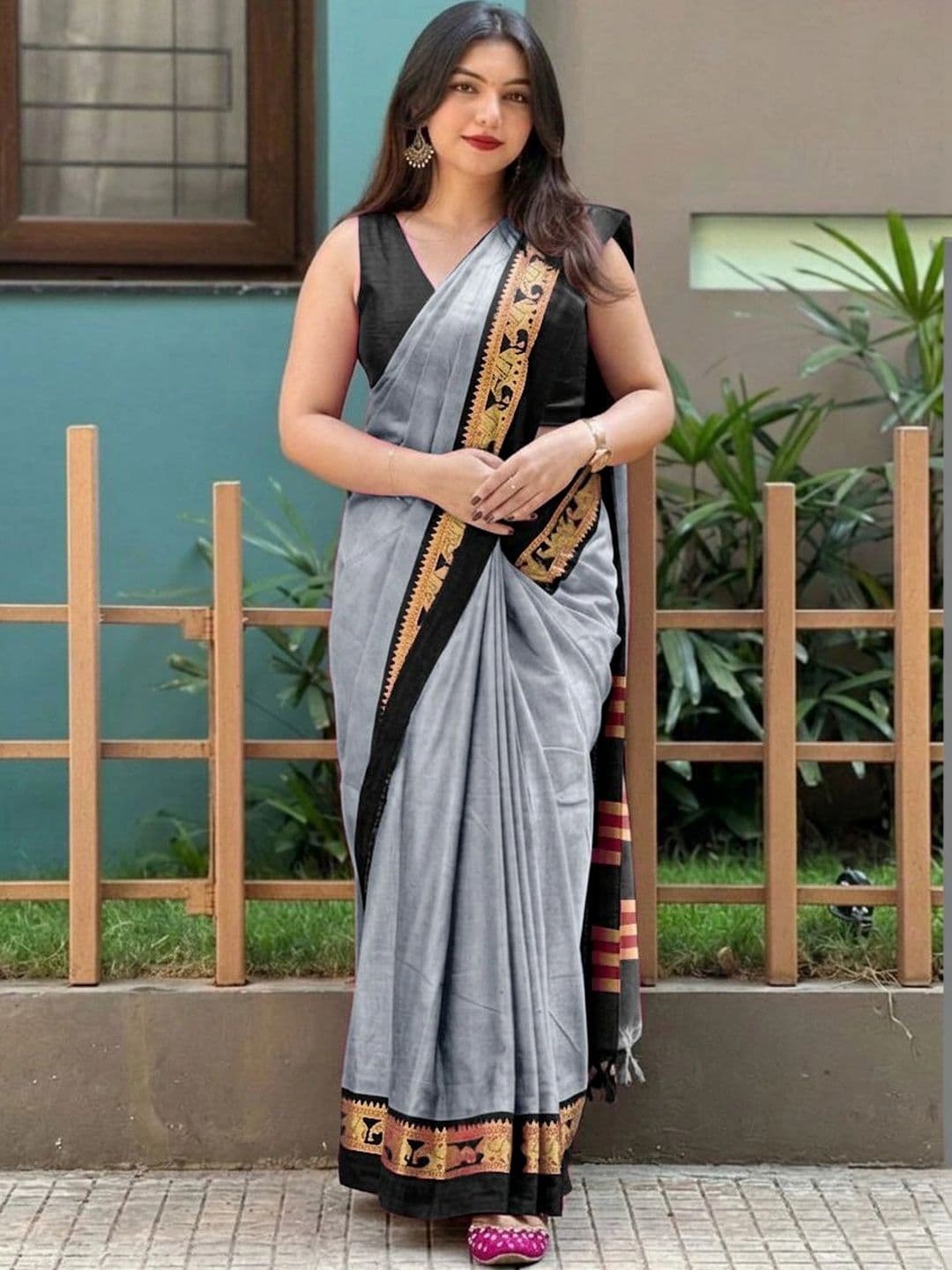 KALINI Zari Silk Cotton Designer Gadwal Saree - view 1