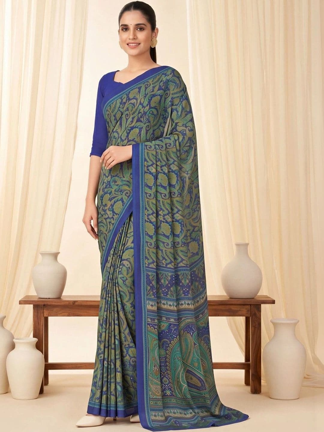 Saree mall Paisley Poly Crepe Designer Bagru Sarees - view 1