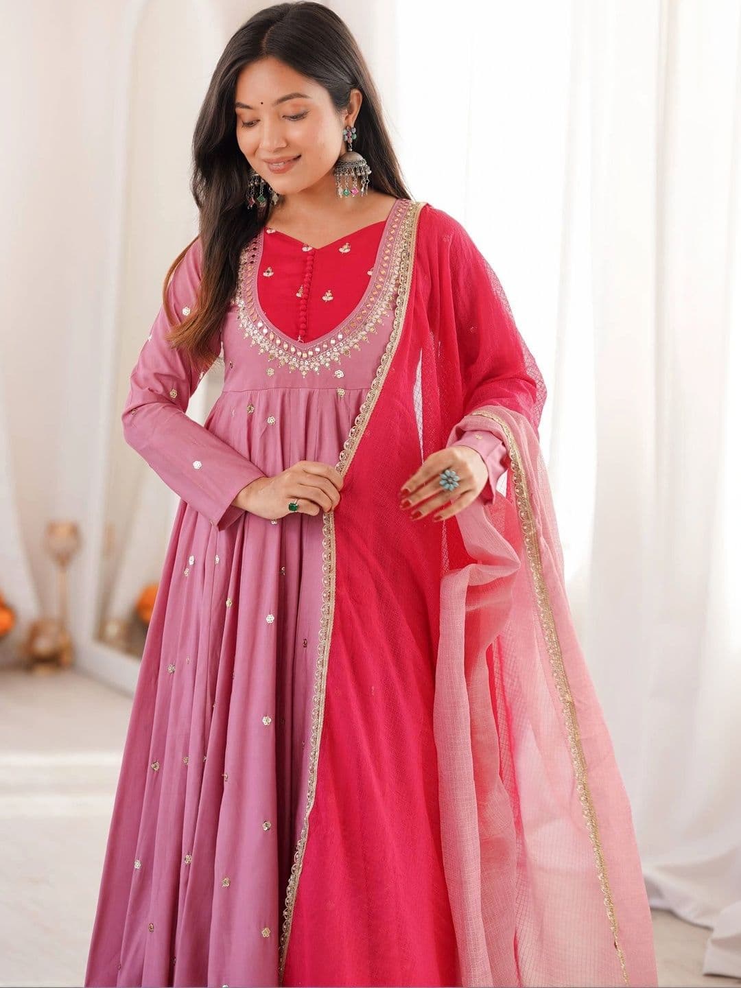 VASTRABELLA Women Ombre Empire Sequinned Kurta with Trousers & With Dupatta thumbnail 2