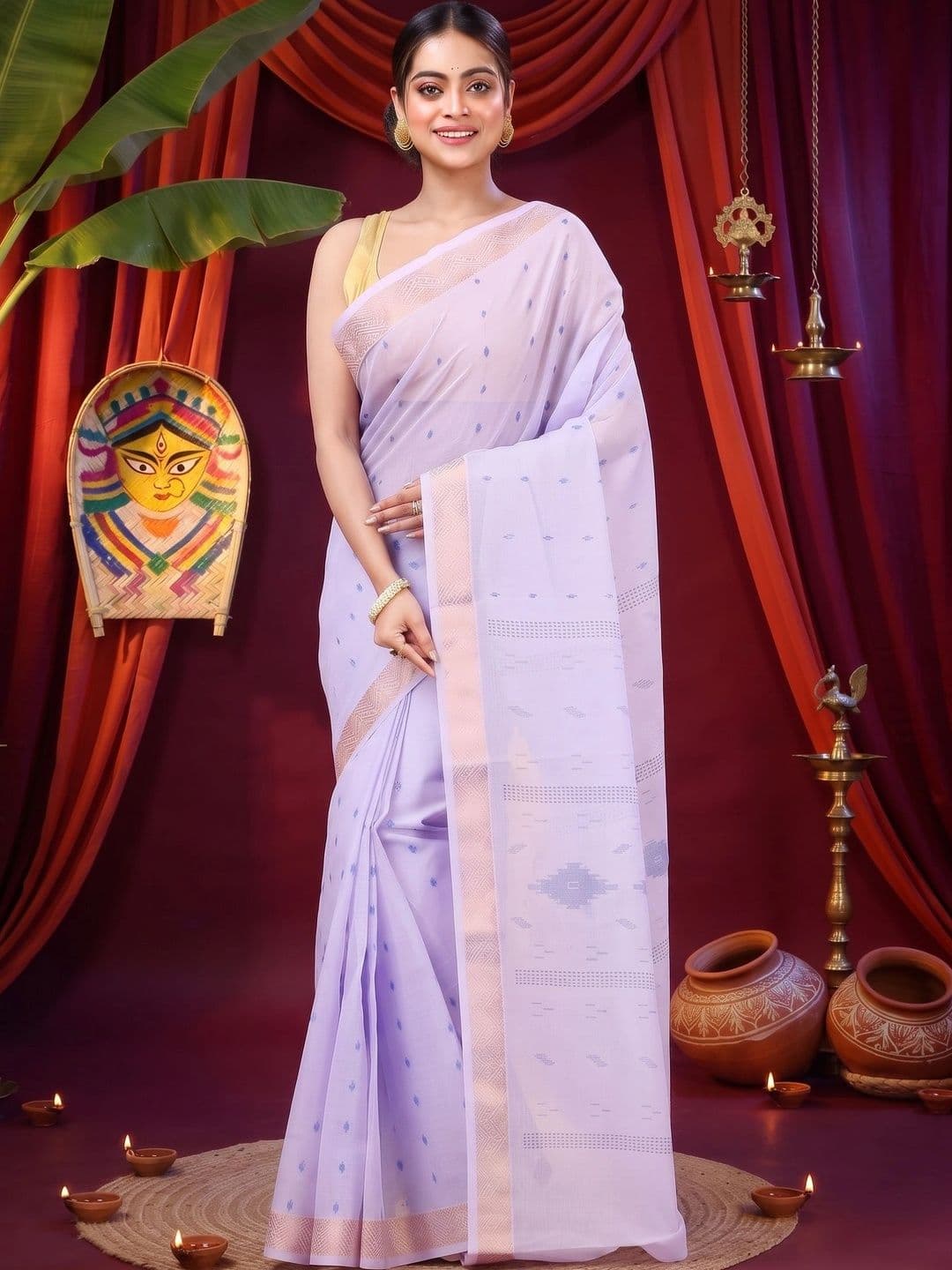 GitAsit Woven Design Sequinned Pure Cotton Handloom Taant Saree thumbnail 3