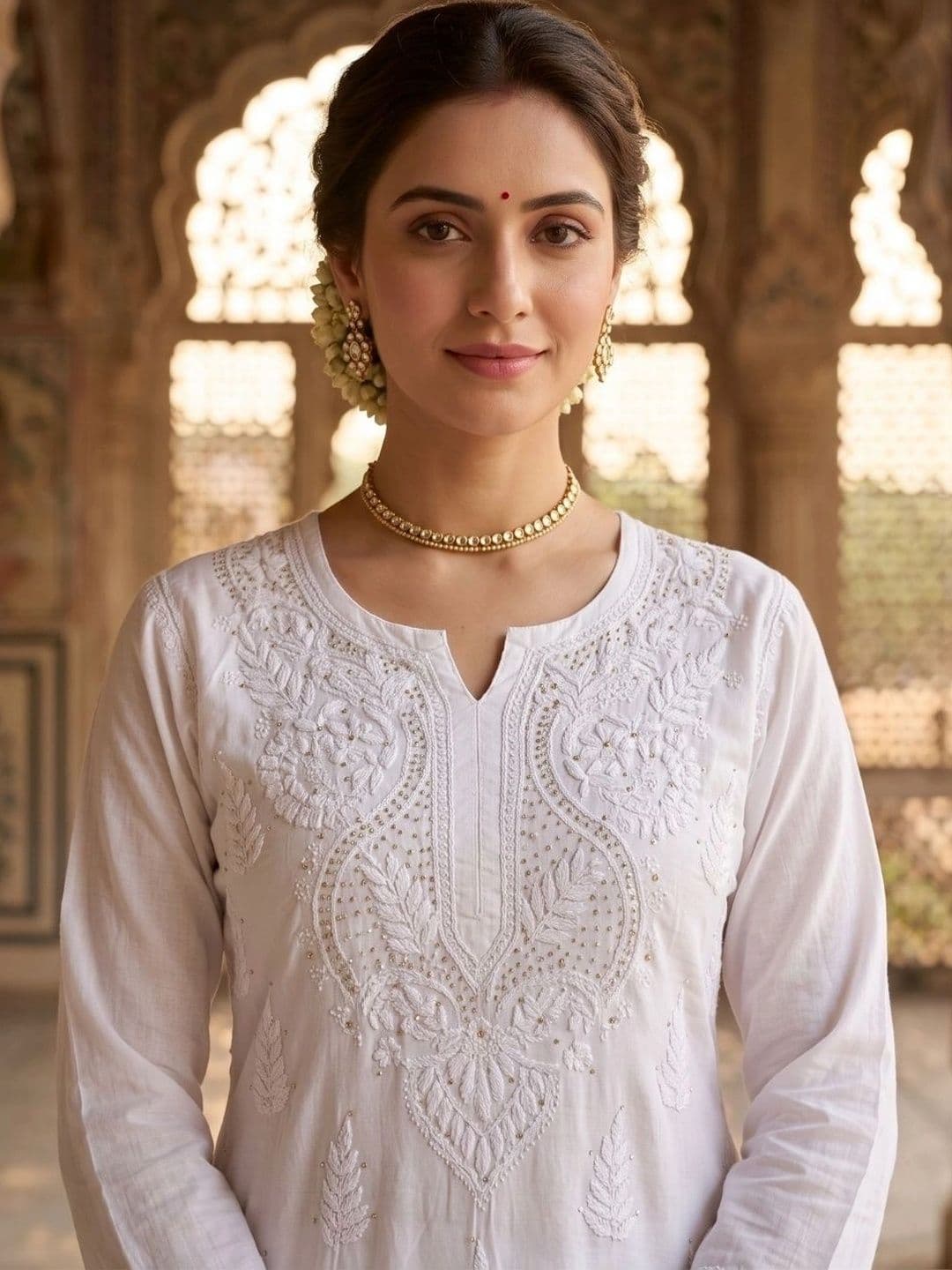 Fashion Chikan Art Women Ethnic Motifs Embroidered Regular Thread Work Kurta with Palazzos thumbnail 4