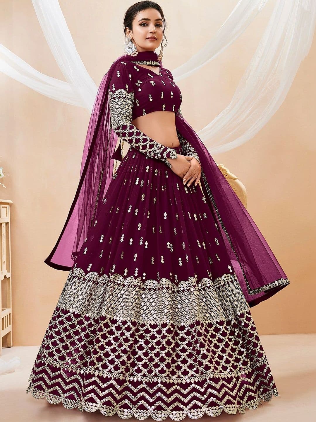 Zeel Clothing Embellished Mirror Work Semi-Stitched Lehenga & Unstitched Blouse With Dupatta thumbnail 4